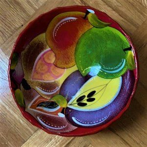3/$28 Vibrant Mexican sparkle fruit design round trinket dish